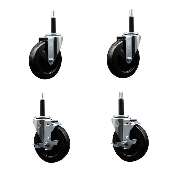 Service Caster 5'' Hard Rubber Wheel Swivel 3/4'' Expand Stem Caster Set 2 Brakes, 4PK SCC-EX20S514-HRS-2-TLB-2-34 - main